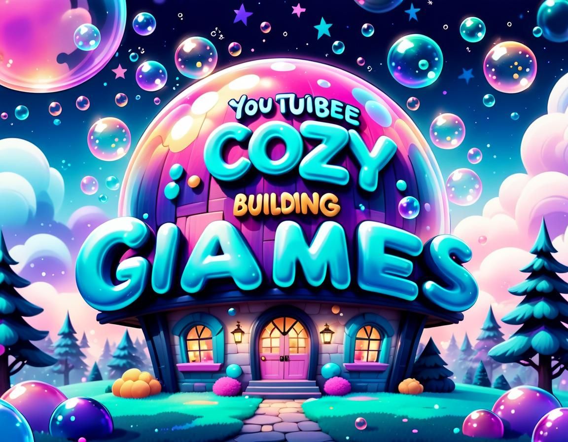 Cozy Building Games YouTube Banner in Pastel Ombre
