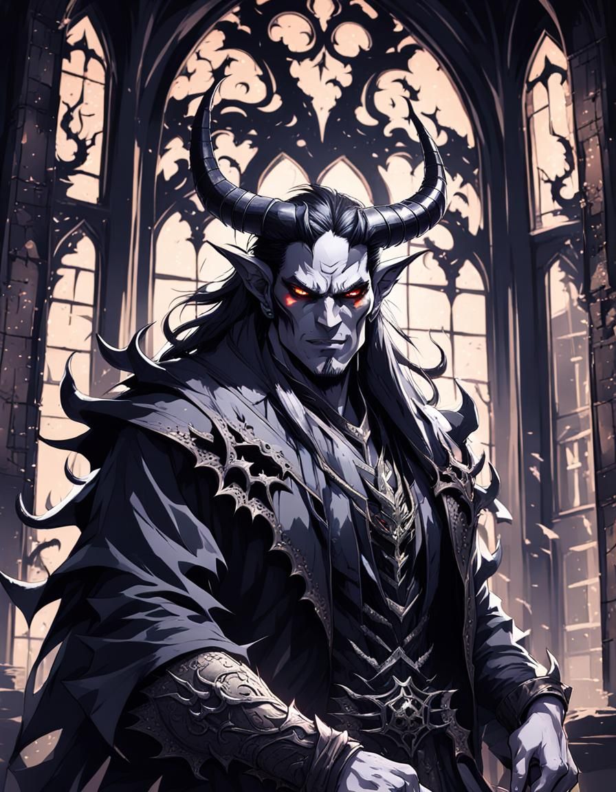 Fantasy Anime Portrait of Dark Demon in Castle