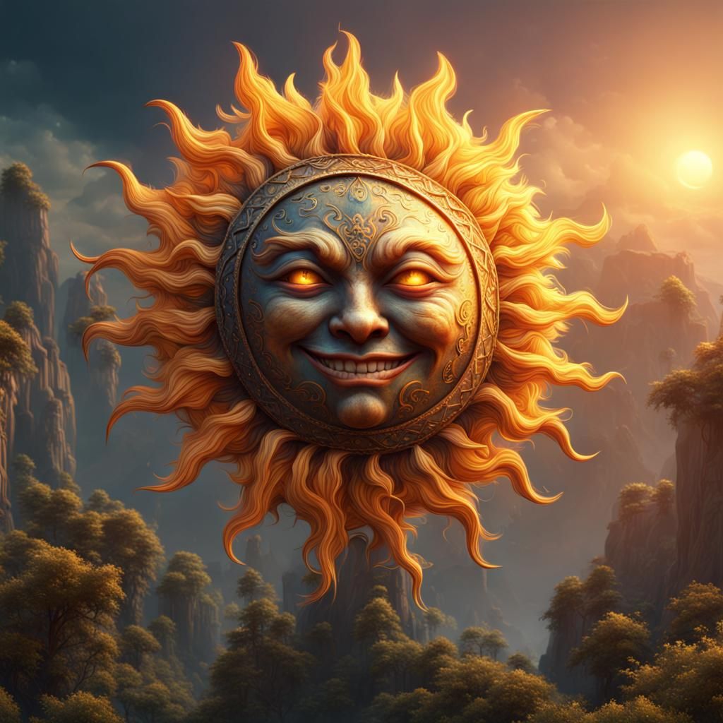 Fantastical Smiling Sun in Detailed Digital Painting