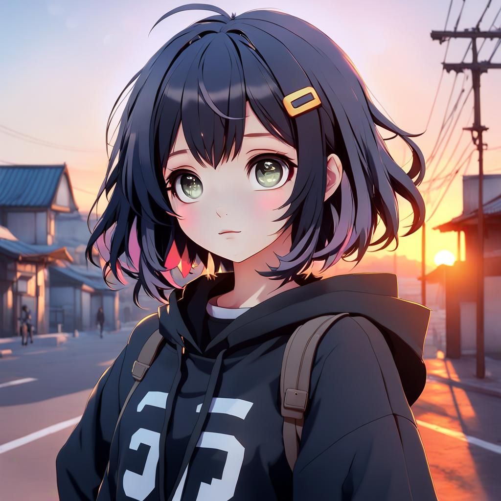 Anime Girl Portrait with Kawaii Style Clothes