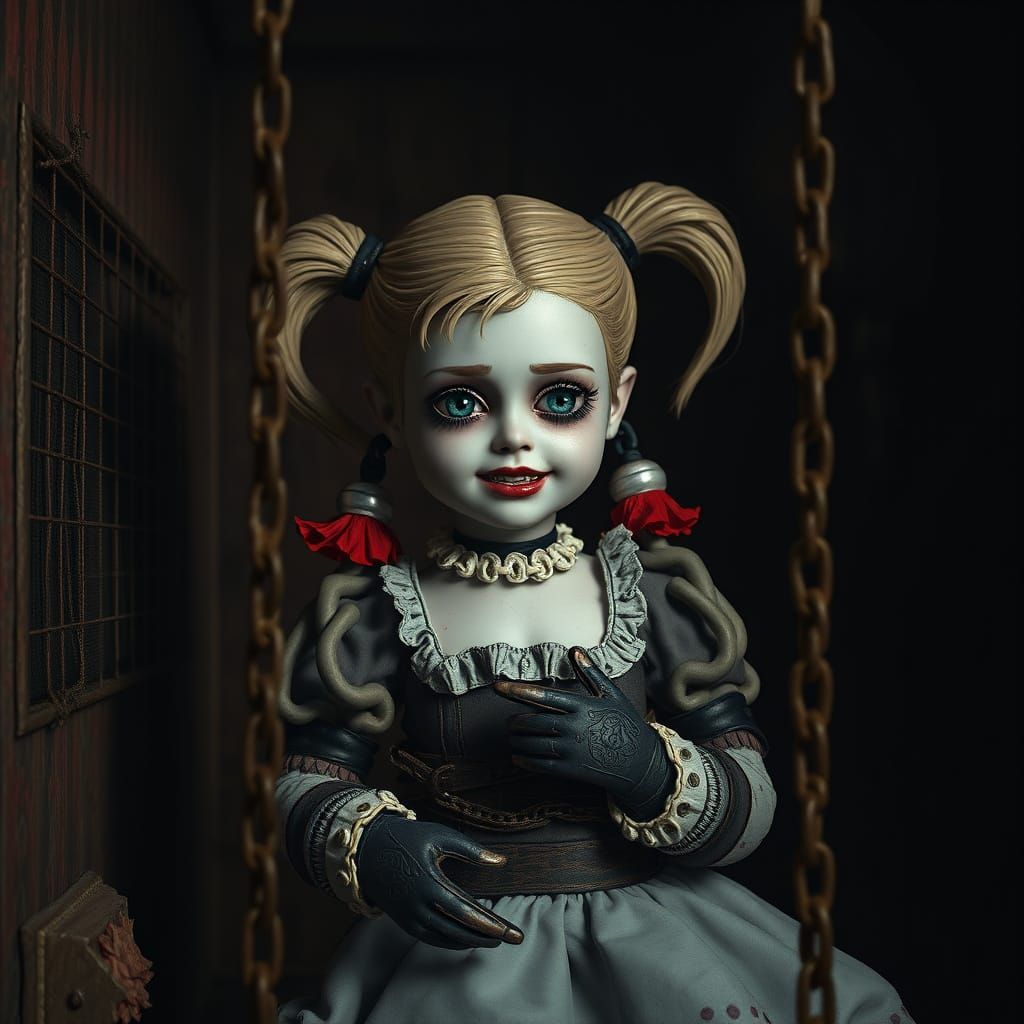 Dark Fantasy Dollhouse Scene with Vampire and Bound Harley Q...