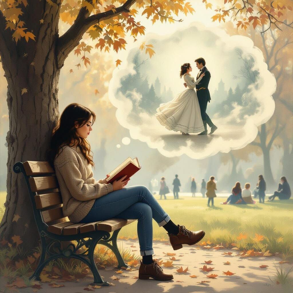 Teenage Woman Reading with Victorian Dream