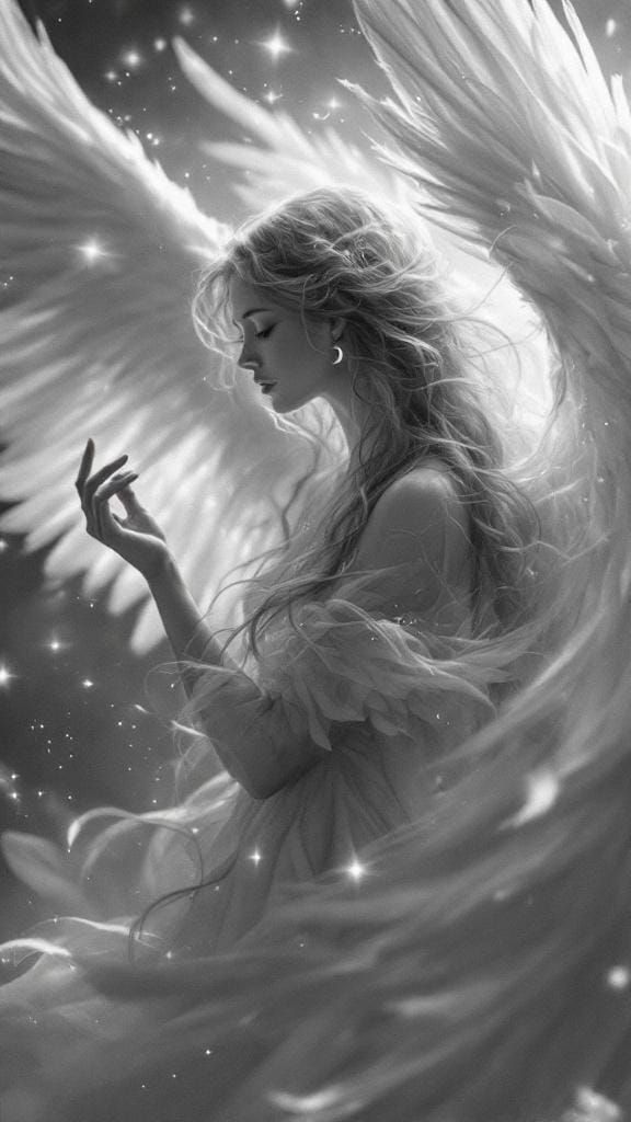 Ethereal Angel of Grace in Grayscale