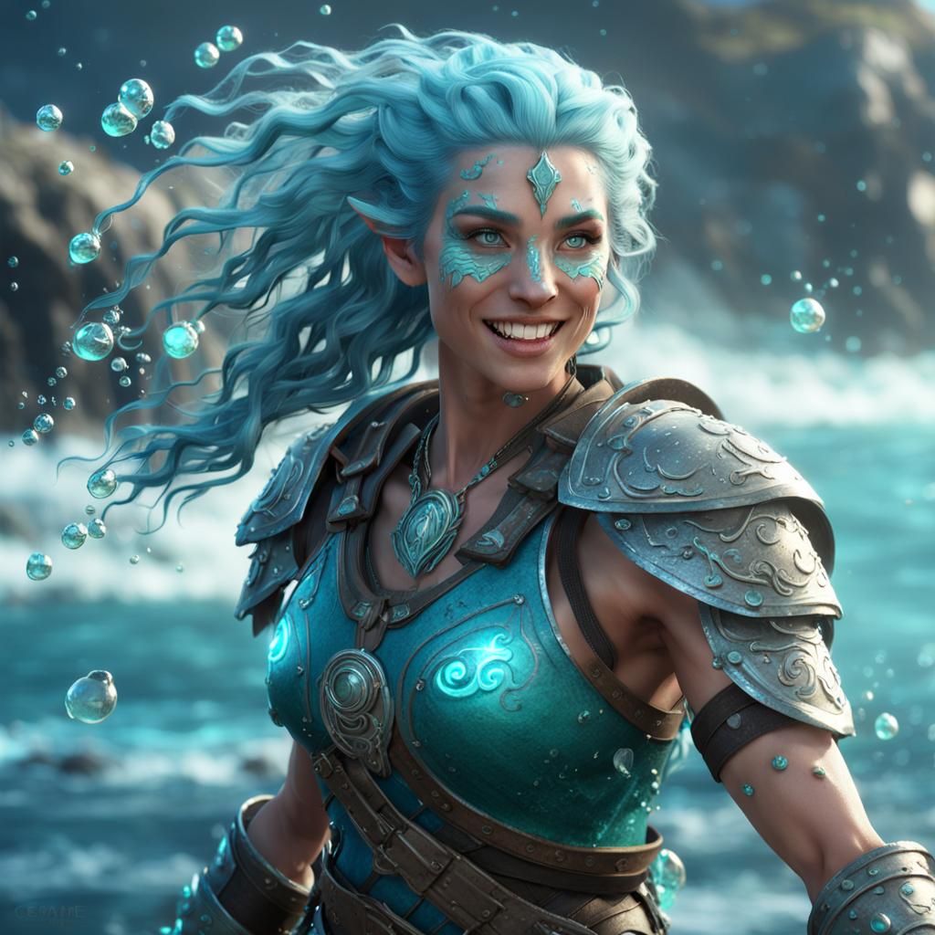 Water Genasi Druid with Water Tornado in 3D