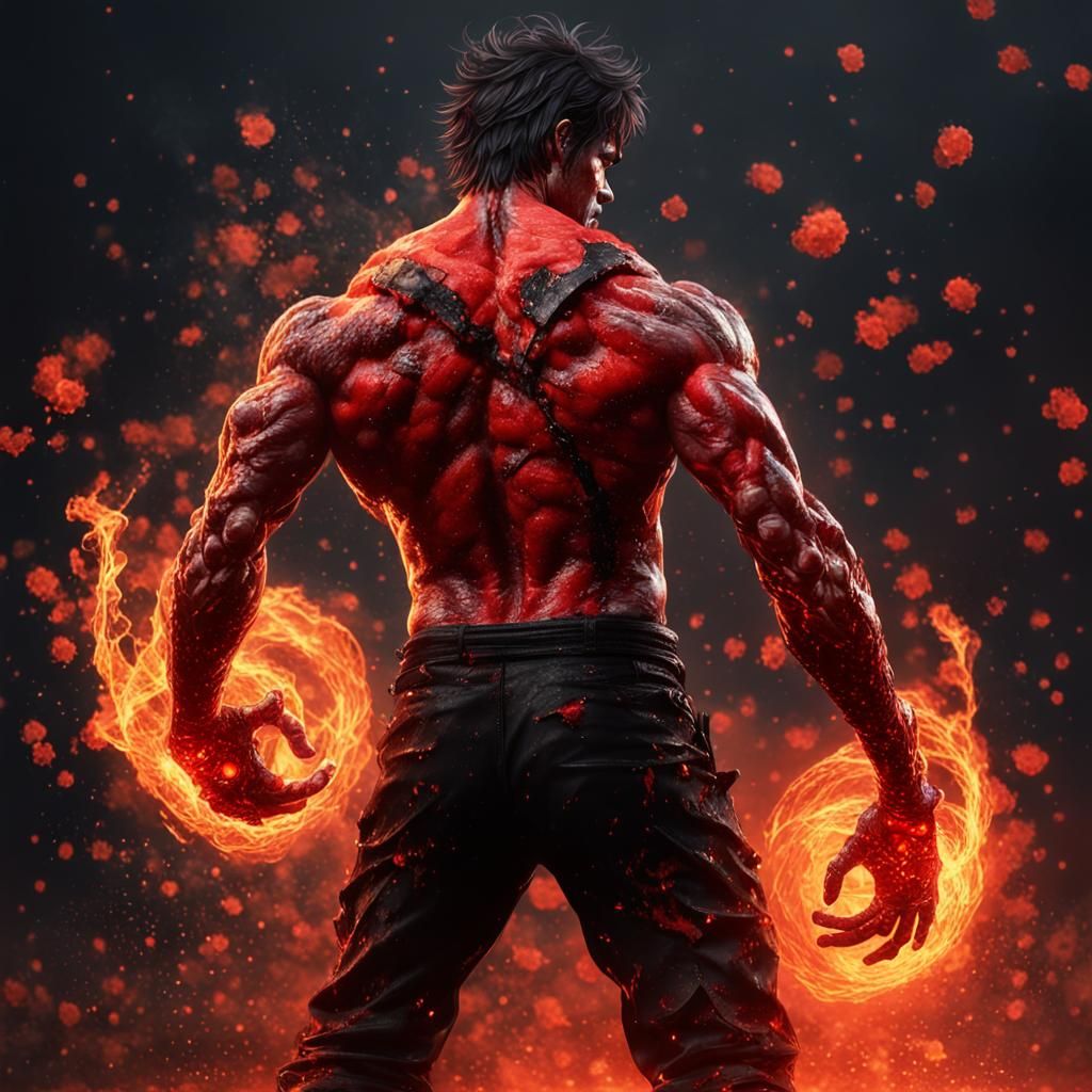 Fiery Lava Man Dancing: Digital Art