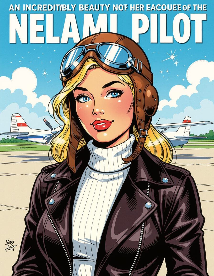 Vintage Comic Art: Beautiful Pilot on the Tarmac