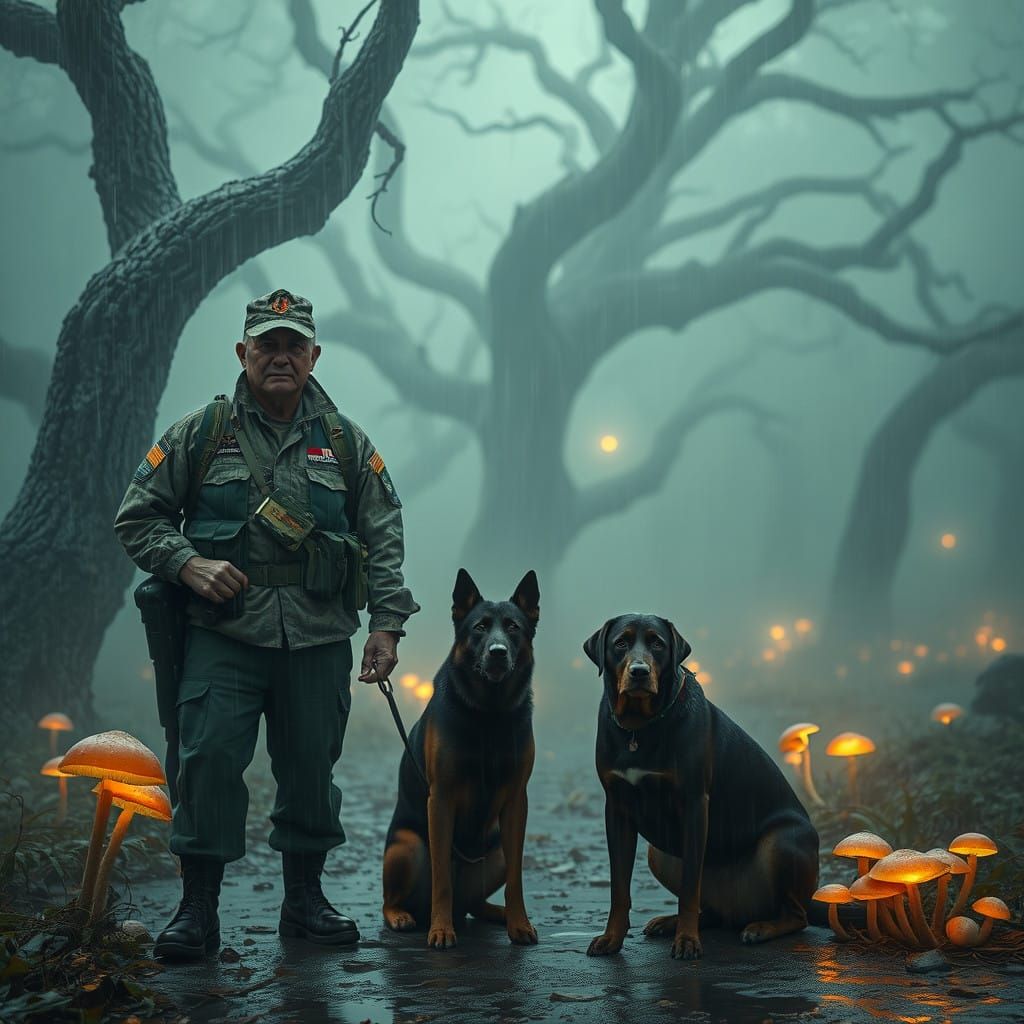 Veterans in Camouflage Unison with Loyal Canine Companions i...