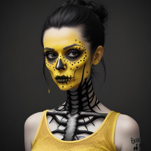 Mustard Yellow Cyberpunk Skeleton with Lemon Slice