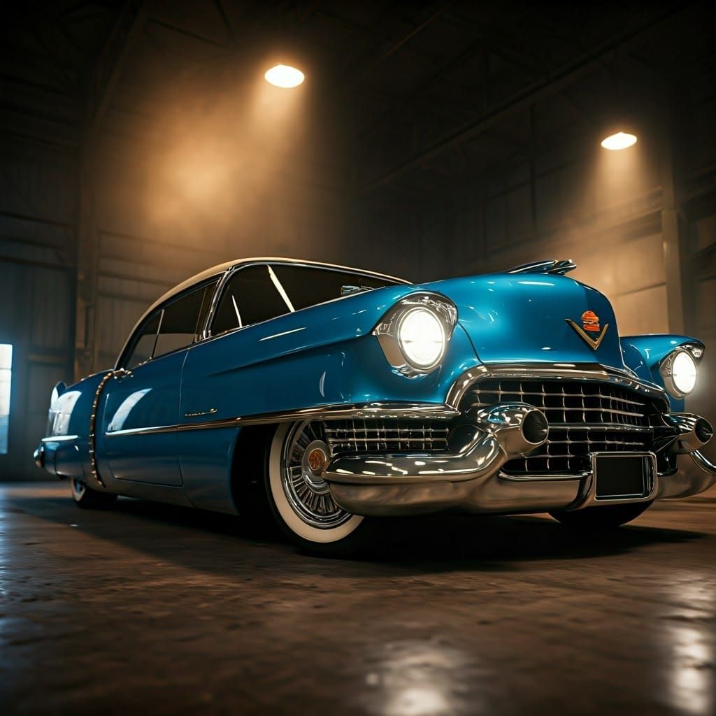 Blue Cadillac Eldorado: Hyperrealistic Art Deco Concept