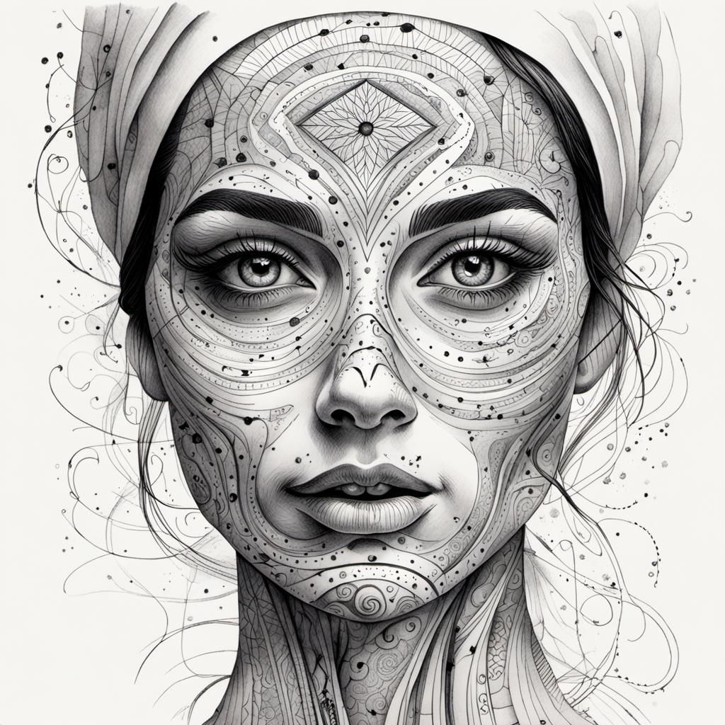 Enchanting Ink Drawing of a Mysterious Woman