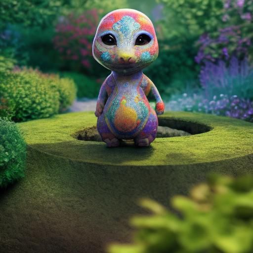 Cosmic Creature in Garden: Highly Detailed Octane Render
