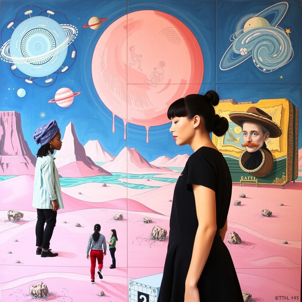 Vibrant Cosmic Landscape in Basquiat Style