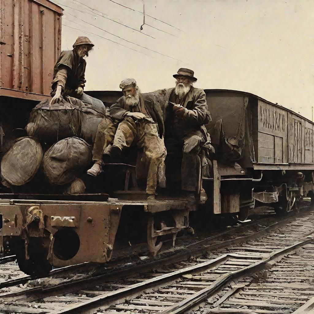 Hobos Ride a Freight Train: Vintage Photography