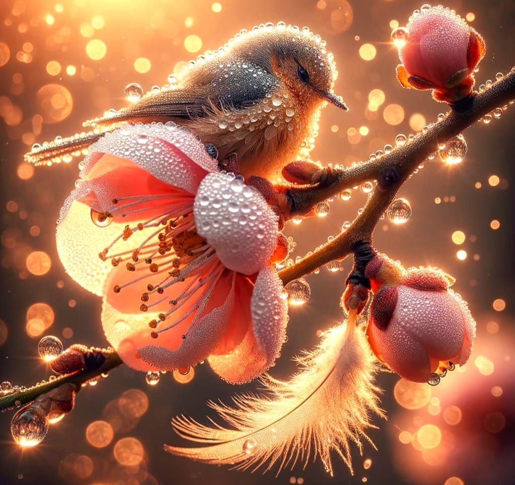 Dew-Kissed Peach Blossom in Gentle Dawn Light