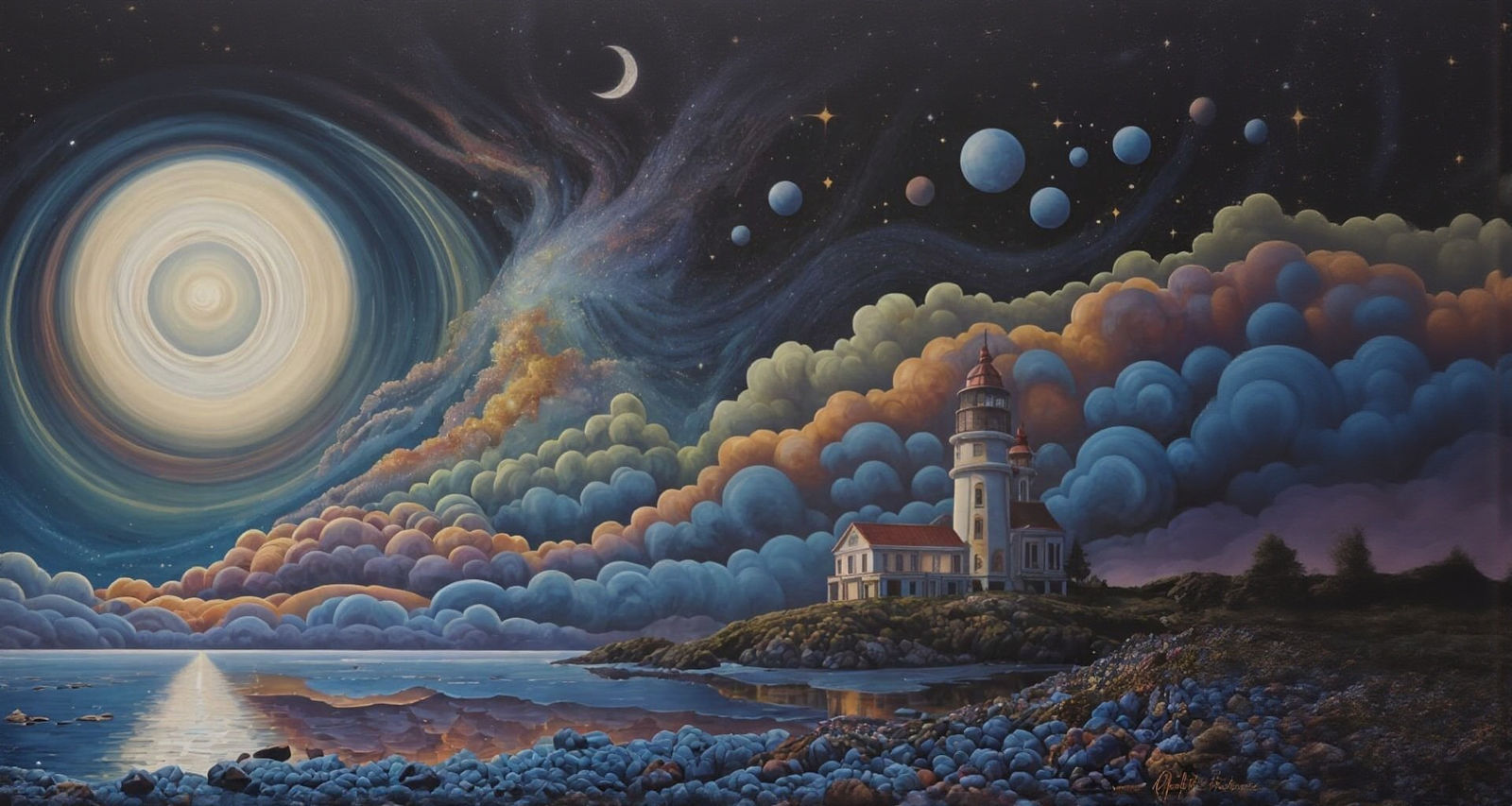 Seventies Style Lighthouse Under Glittering Milky Way