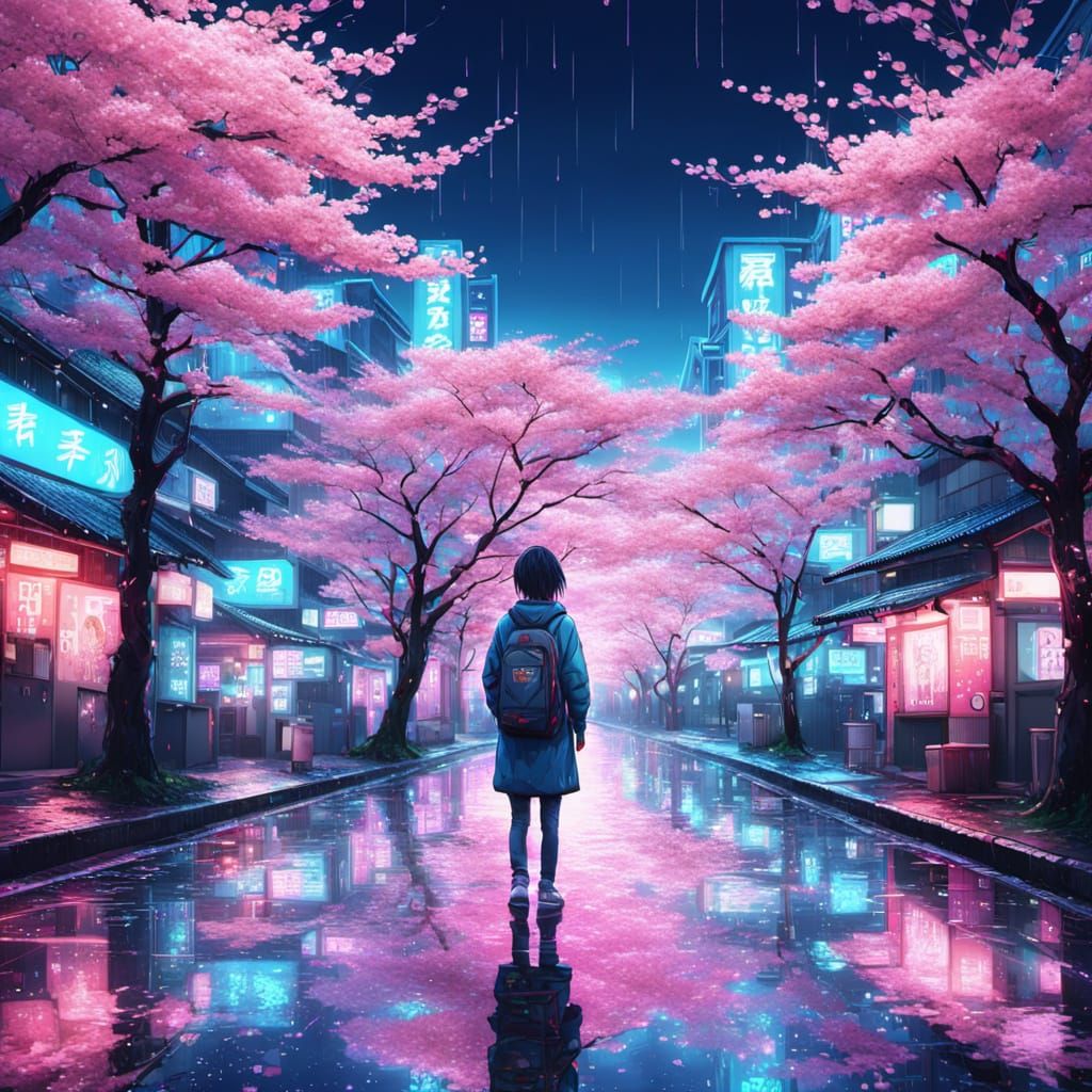 Anime Style Person in Japan with Neon Lights