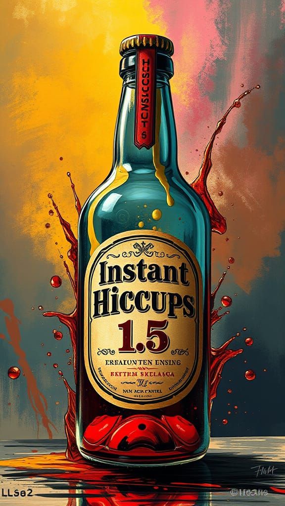 Intricate Vintage-Style Bottle with Instant Hiccups Label