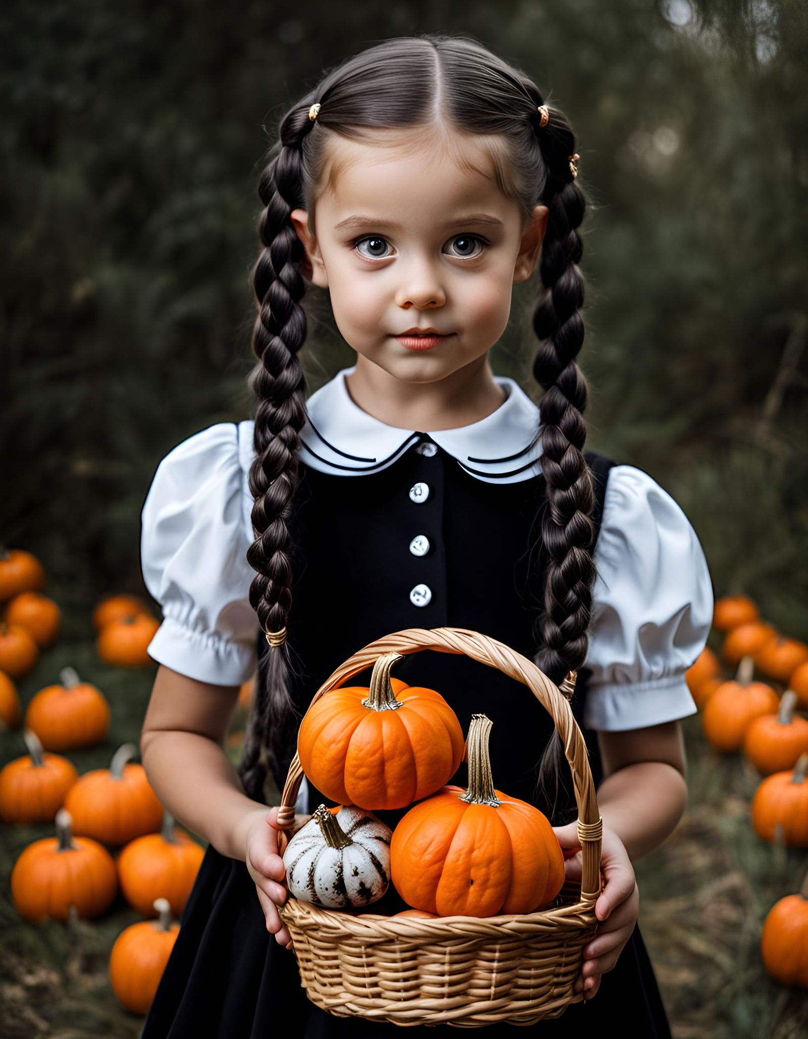 Hyperrealistic Halloween Girl with Pumpkins