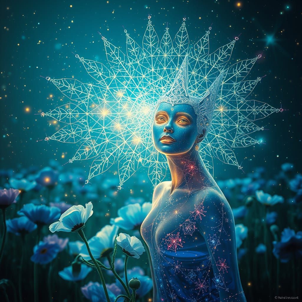 Ethereal Filigree Being Radiates Iridescent Glow in Alchemic...