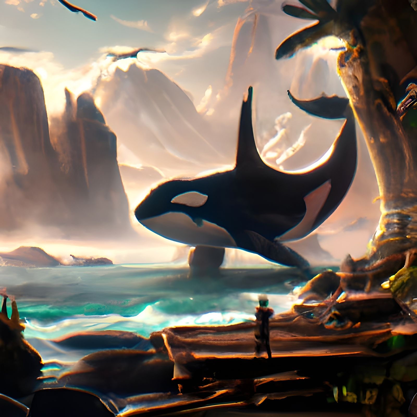Fantastical Orca Whale in Detailed Matte Painting