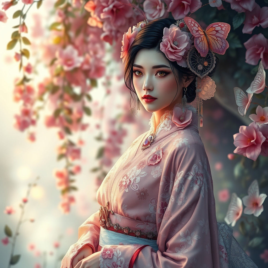 Mystical Madam Butterfly in Dreamlike Landscape