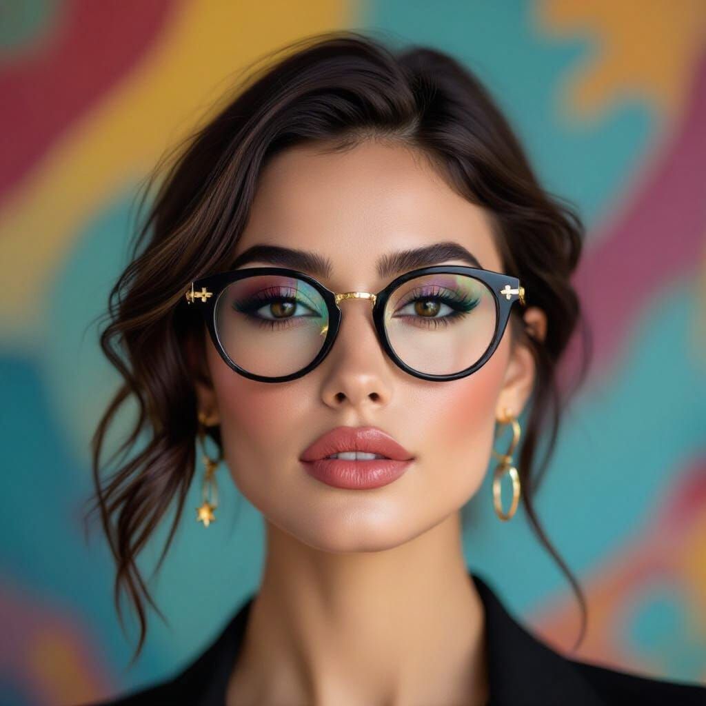Stylish Woman with Gold Star Glasses in Digital Art Style