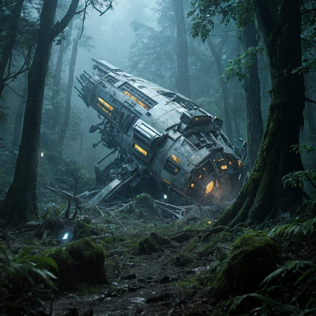 Crashed Alien Spaceship in Extraterrestrial Forest