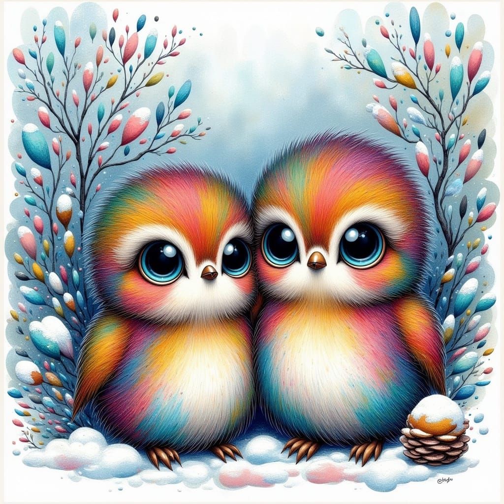 Vibrant Punk Birds in Winter Wonderland
