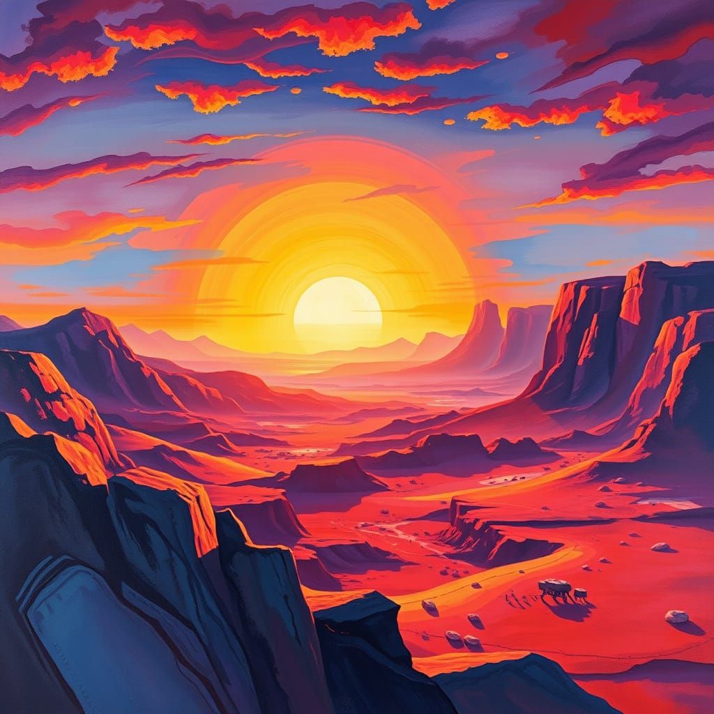 Martian Sunset: An Impressionist Gouache Landscape
