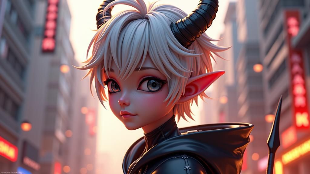 Anime Devil with Braided Hair in Fantasy Art Style