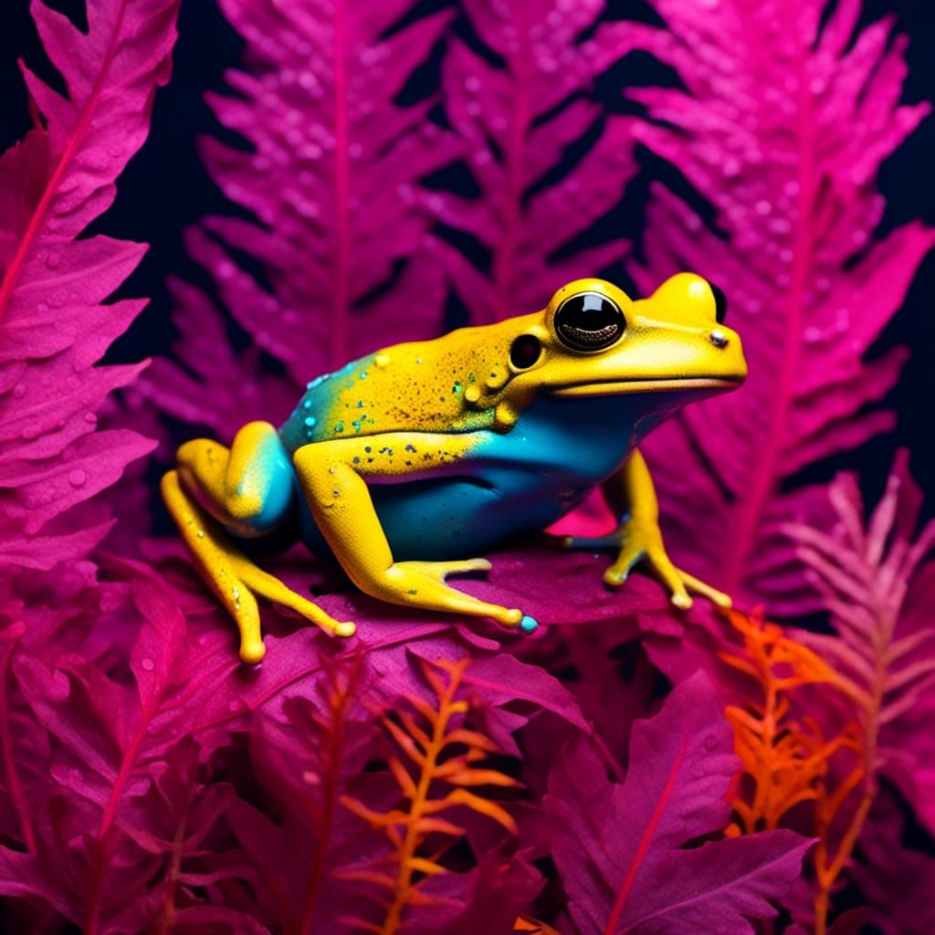 Psychedelic Diorama: A Neon Yellow Frog Portrait