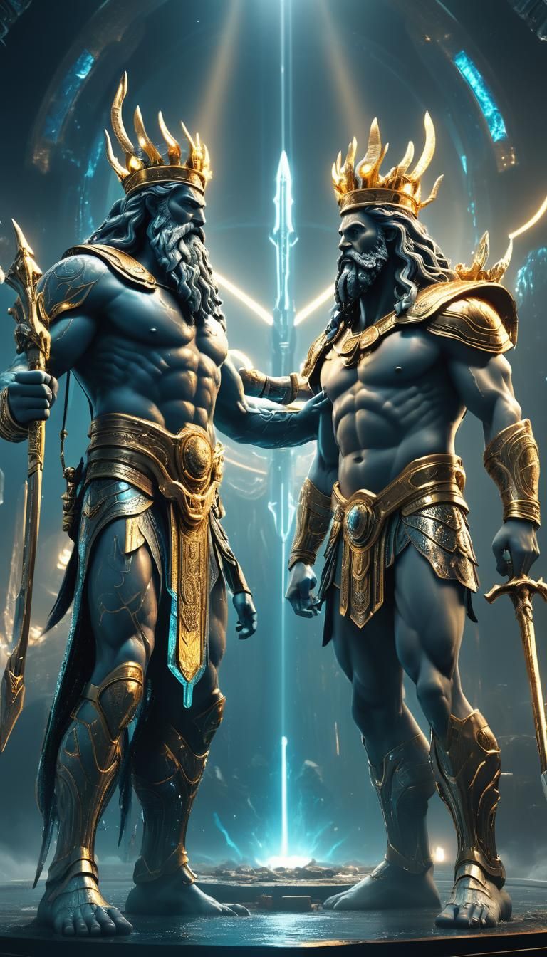 Sci-Fi Gods Clash in Metallic, Neon-Lit Future