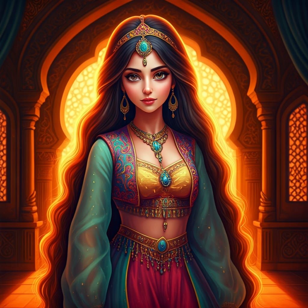 Ottoman Harem Girl in Disney Animated Style