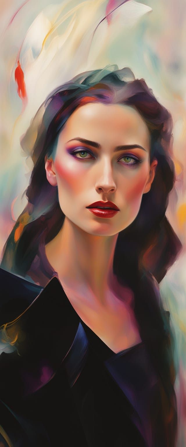 Goth Woman in Whimsical Dreamscape with Crayon Drawings and ...