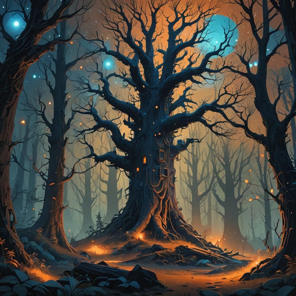 Enchanted Forest Concept Art in Blue and Orange