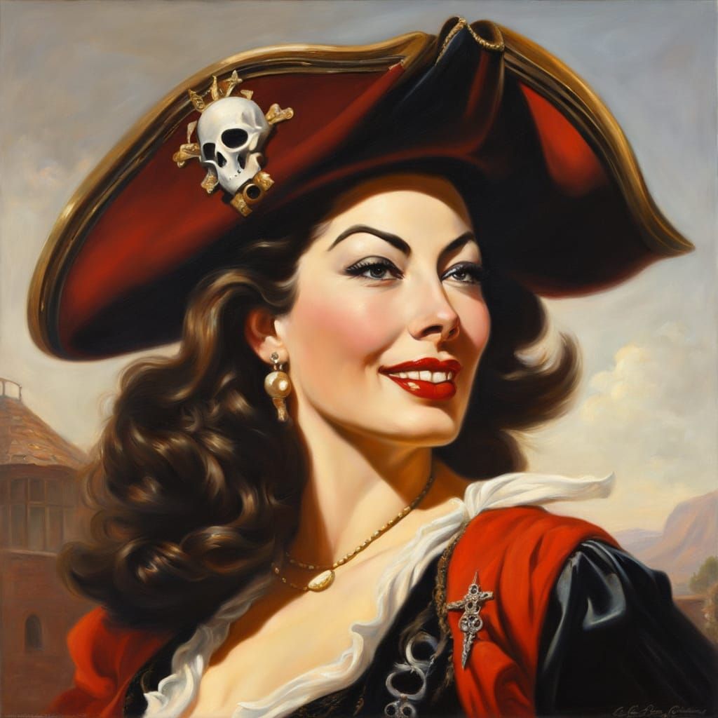 Glamorous Pirate Maiden in Oil on Canvas