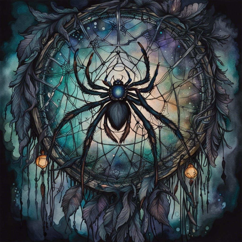 Detailed Spider Dreamcatcher in Dark Forest