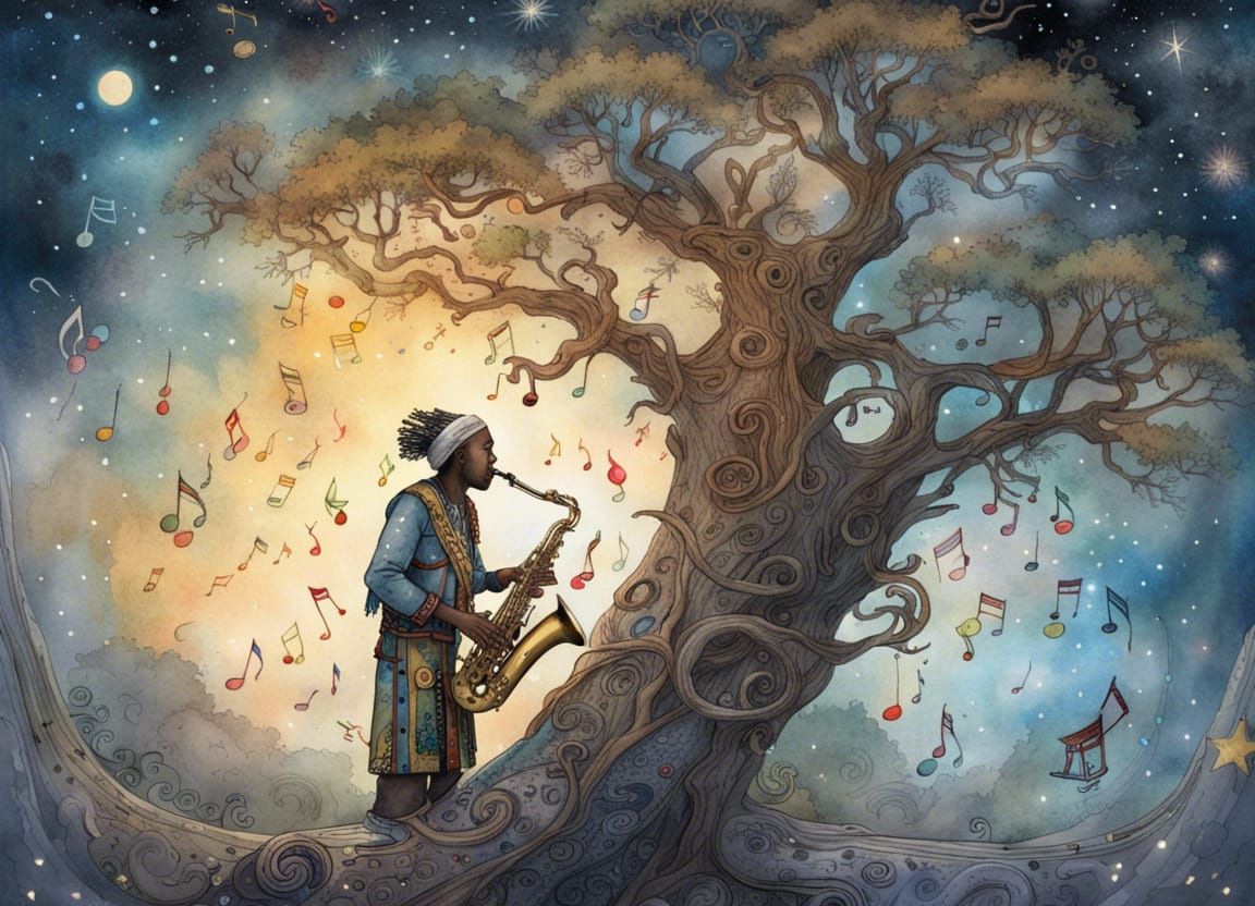 Tribal Musician's Cosmic Saxophone Serenade