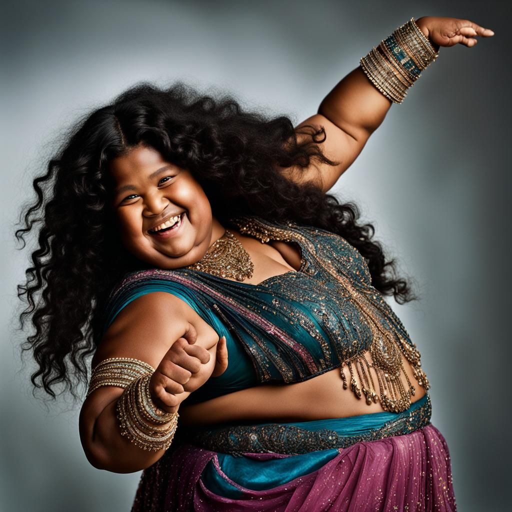 Smiling Obese Girl Dancing: Professional Portrait