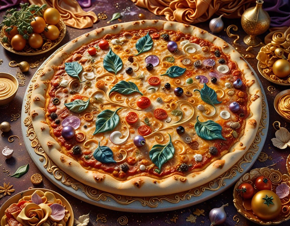Surreal Fabric Pizza Sculpture in Space