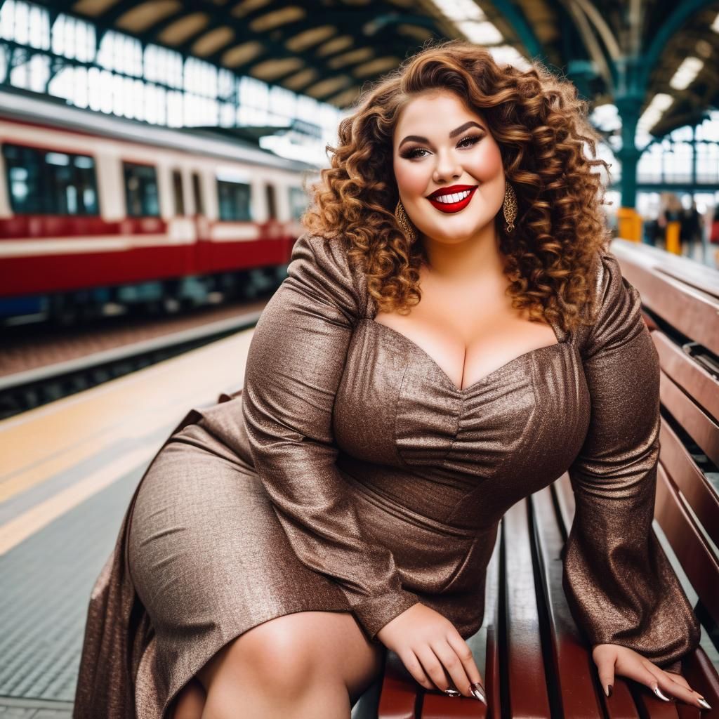 Beautiful Woman Waits at Elaborate Train Station