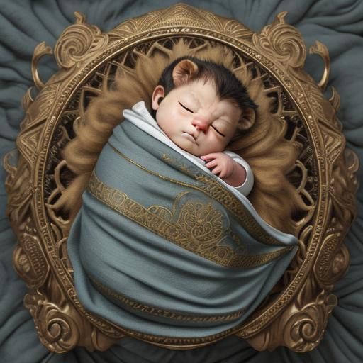 Cute Lion Cub Sleeping Soundly: Digital Matte Painting