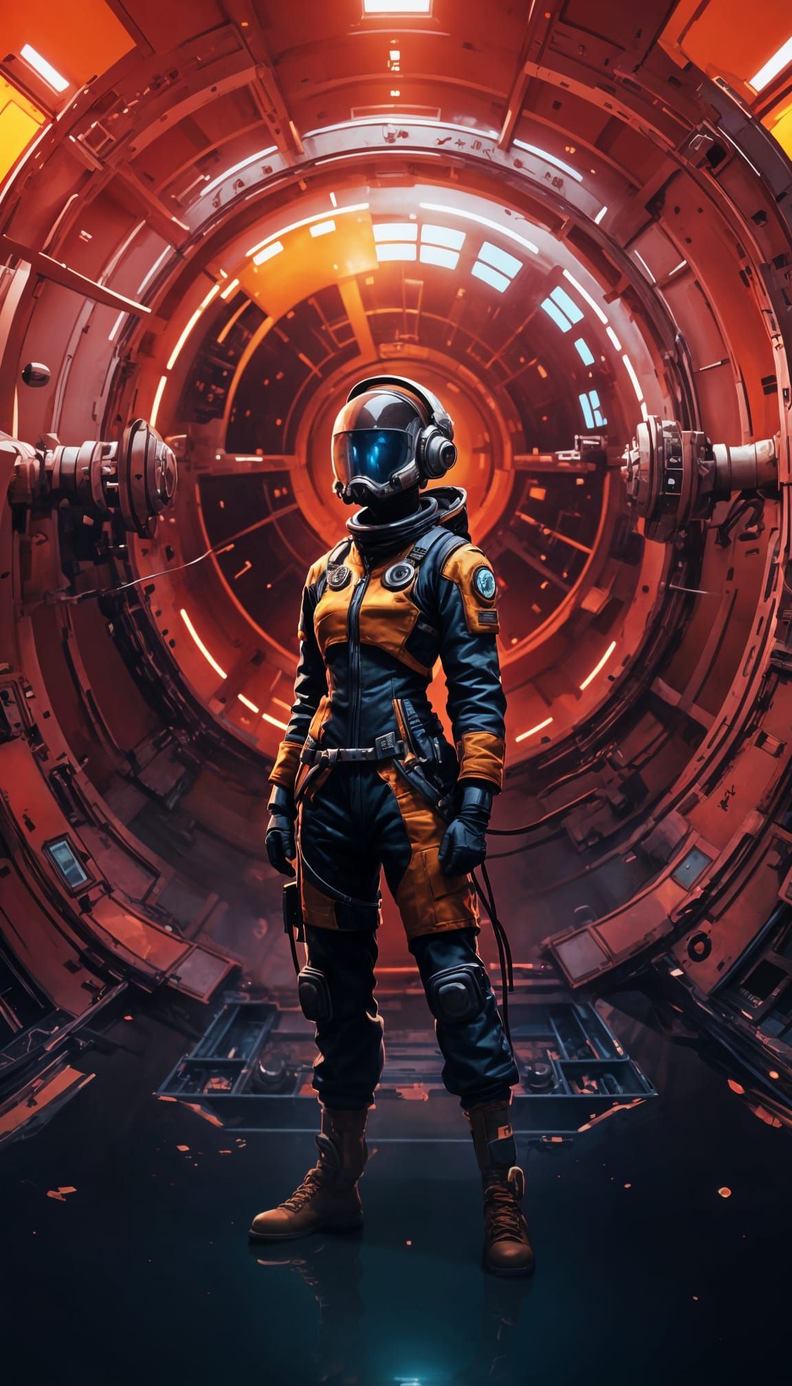 Atompunk Pilot in Retro-Futuristic Space Station