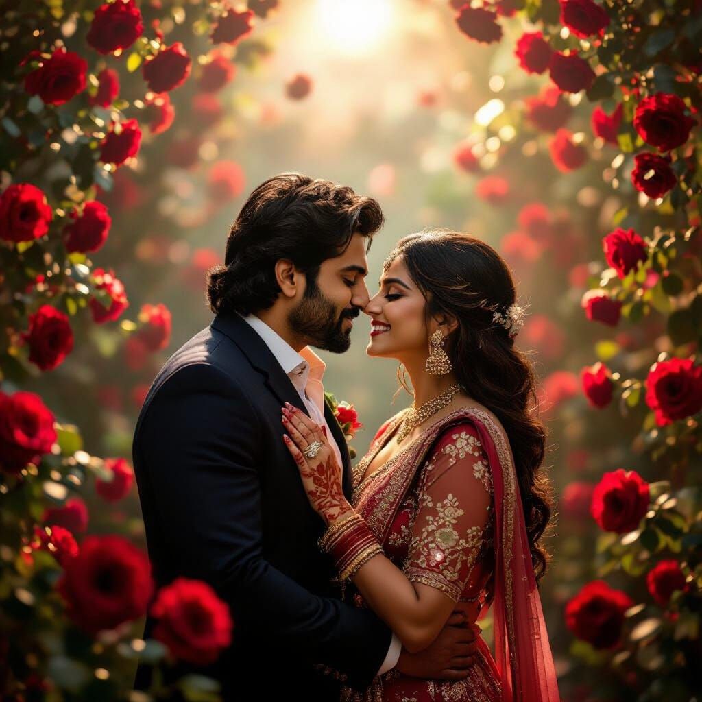 Romantic Bollywood Scene: NTR and Rashmika Kiss Amidst Red R...