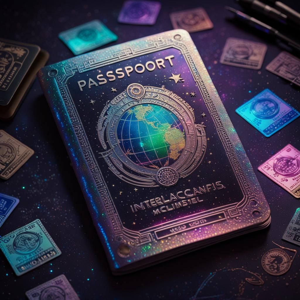 Futuristic Space Passport with Alien Travel Stamps