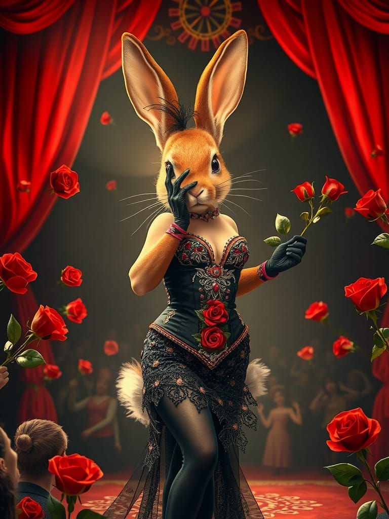 Rabbit Burlesque Dancer in Art Nouveau Style