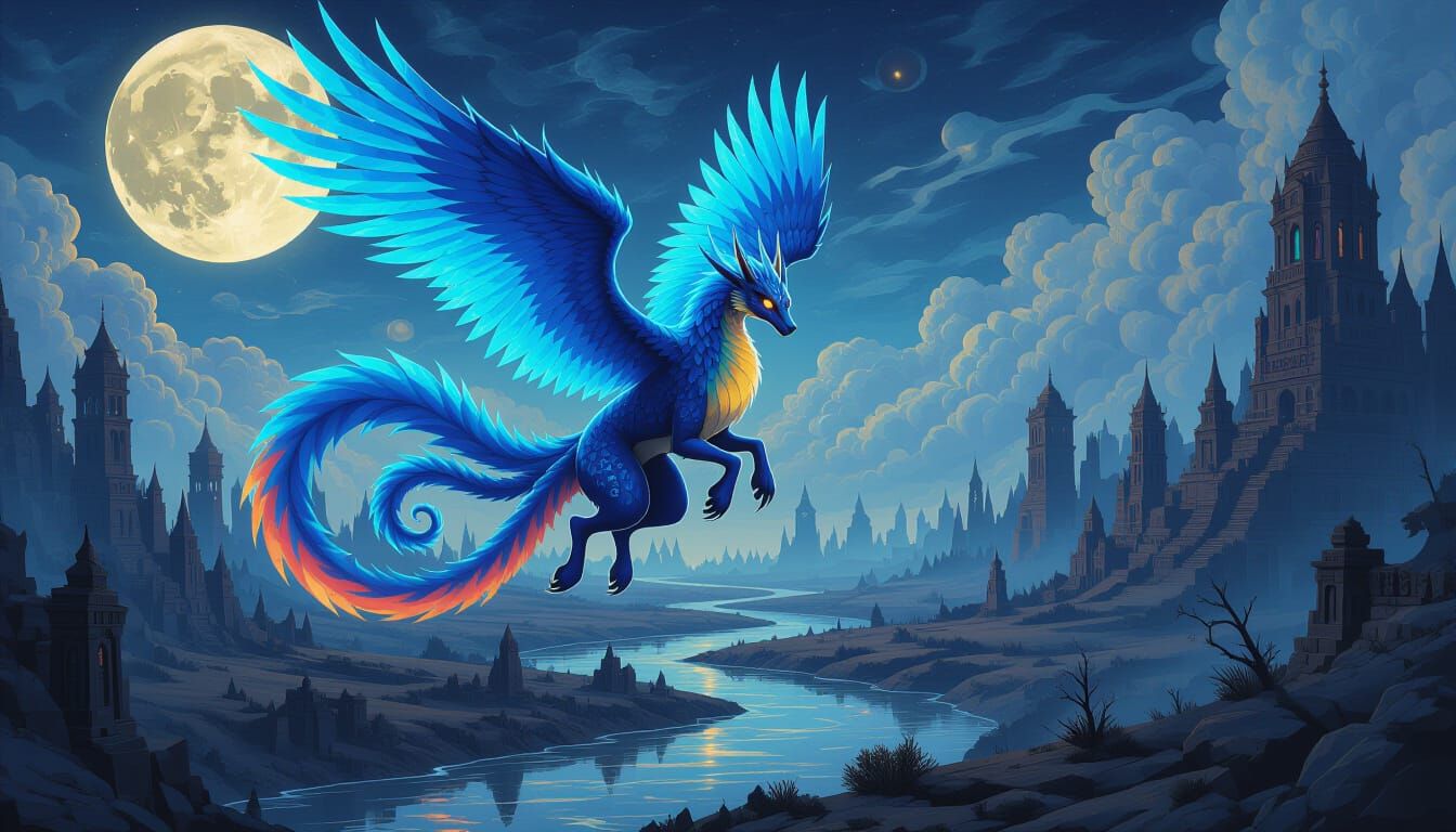 Psychedelic Moonscape with Astral Firefox Spirit