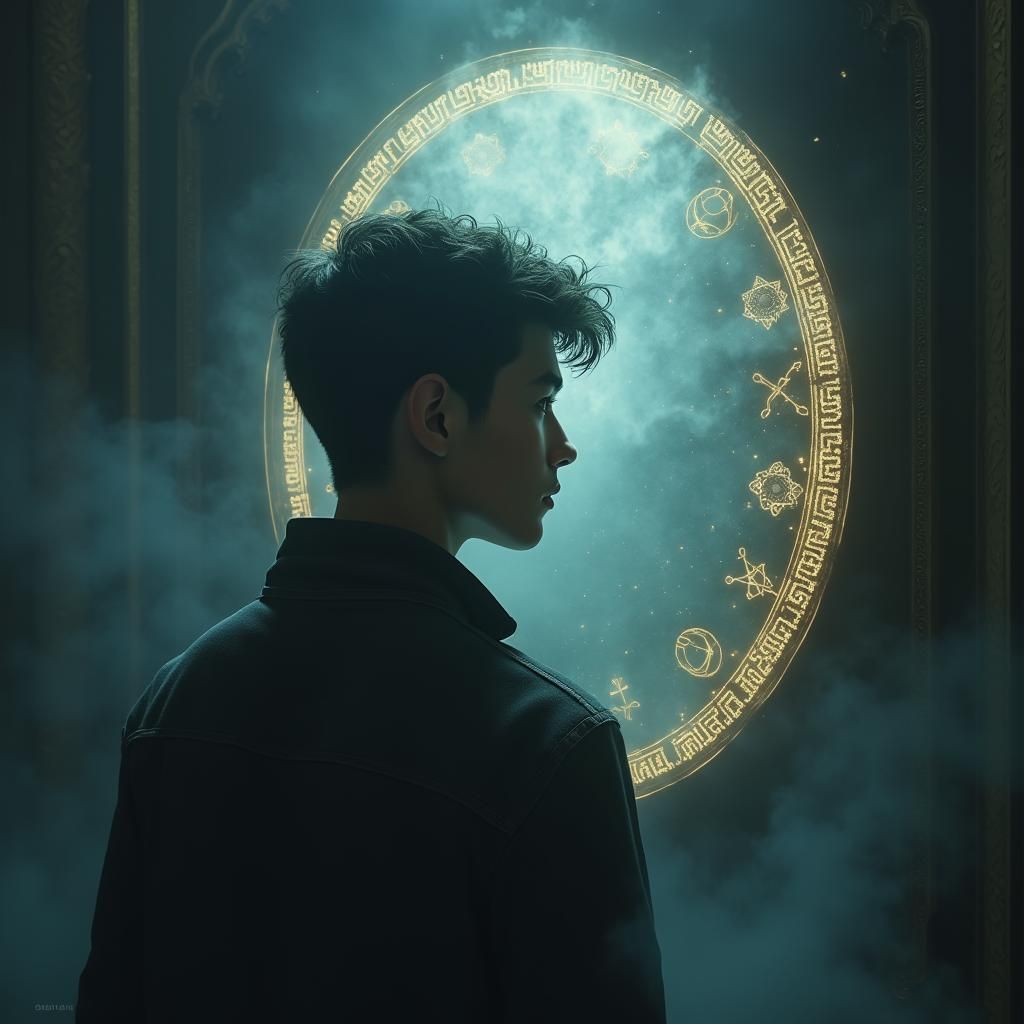 Young Man's Resolve Reflected in Mystical Mirror