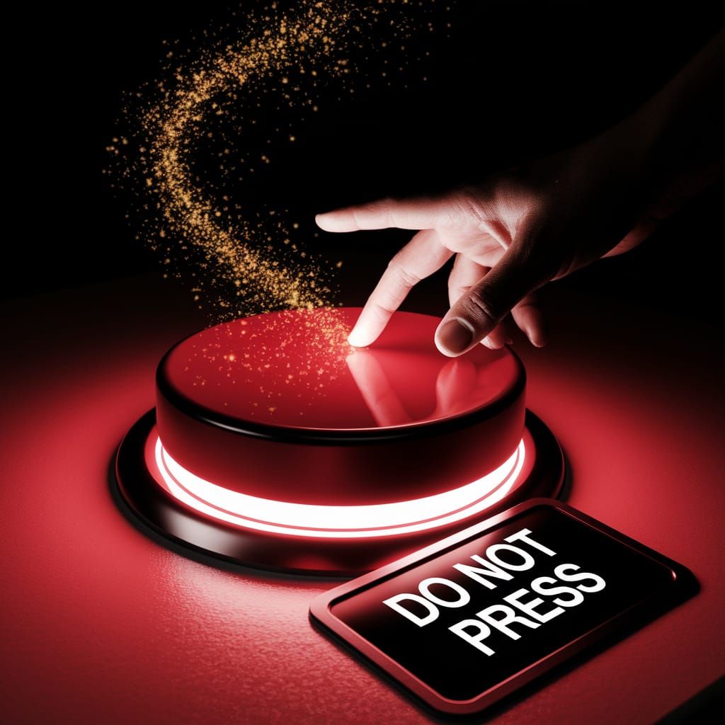 Giant Red Button Ignites Magical Gold Particles