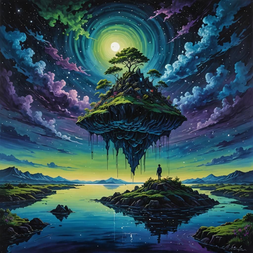 Ethereal Island in Surreal Night Sky: Splash Art
